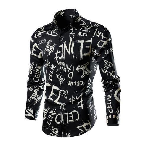 Casual plus size non-stretch letter batch printing long sleeve shirt