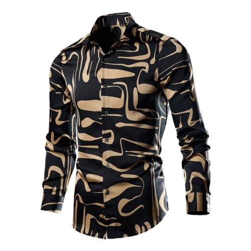 Casual plus size non-stretch batch printing long sleeve shirt#1