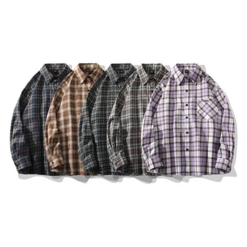 Casual plus size non-stretch plaid print long sleeve shirt size run small