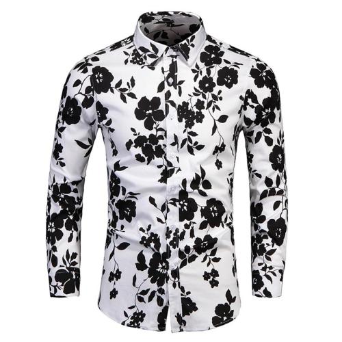 Casual plus size non-stretch flower print long sleeve shirt size run small