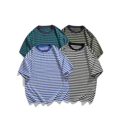 Casual plus size slight stretch stripe print loose t-shirt size run small