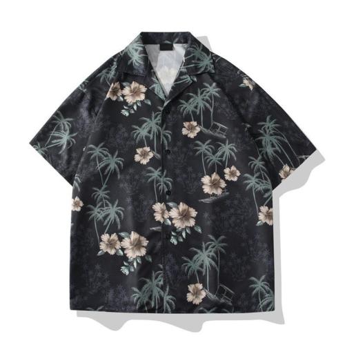 Casual plus size non-stretch flower batch printing loose shirt size run small