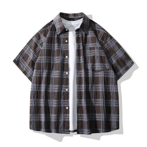 Casual plus size non-stretch plaid print loose breathable shirt size run small