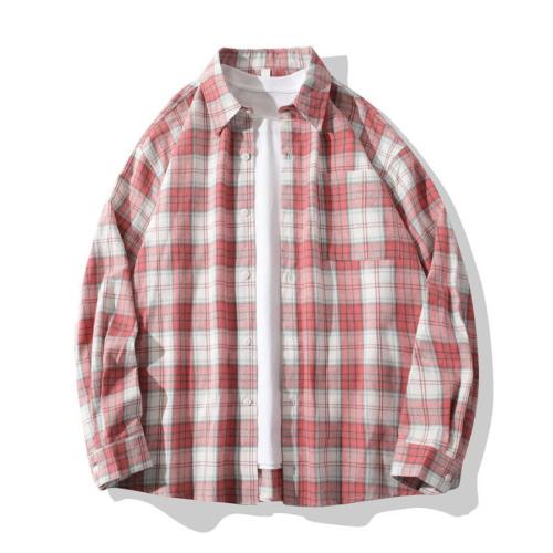 Casual plus size non-stretch breathable long sleeve plaid shirt size run small