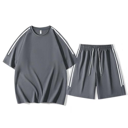 Casual plus size non-stretch stripe loose breathable shorts set size run small