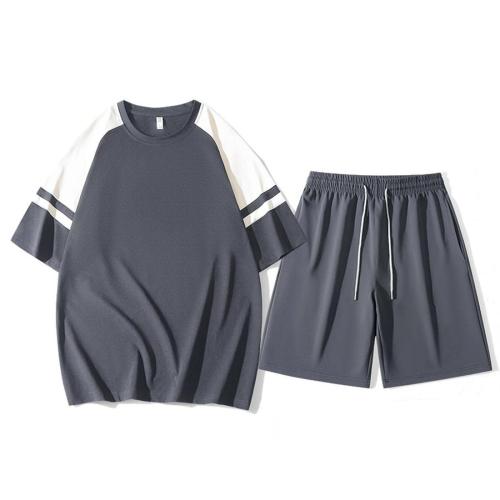 Casual plus size non-stretch contrast color loose shorts set size run small