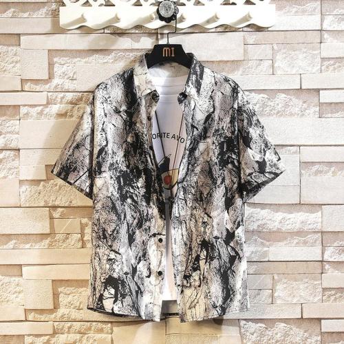 Plus size non-stretch batch printing loose short-sleeved shirt size run small#2