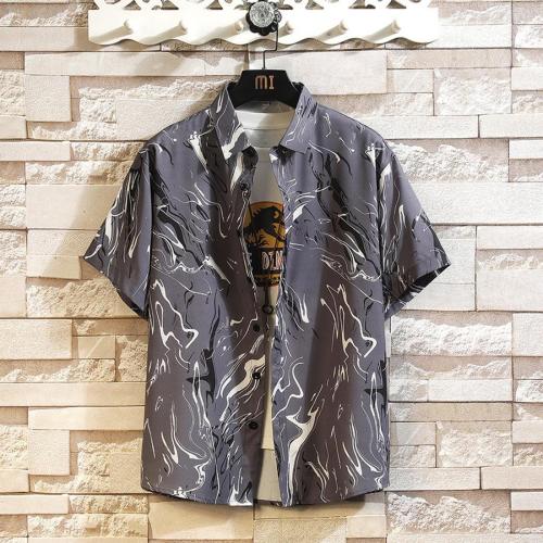 Plus size non-stretch batch printing loose short-sleeved shirt size run small#3