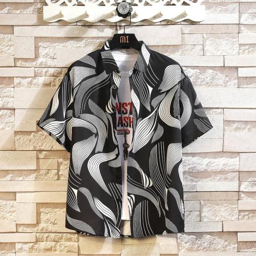 Plus size non-stretch batch printing loose short-sleeved shirt size run small#4