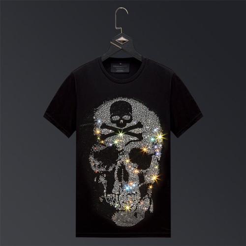 Casual plus size stretch skull rhinestone breathable t-shirt size run small