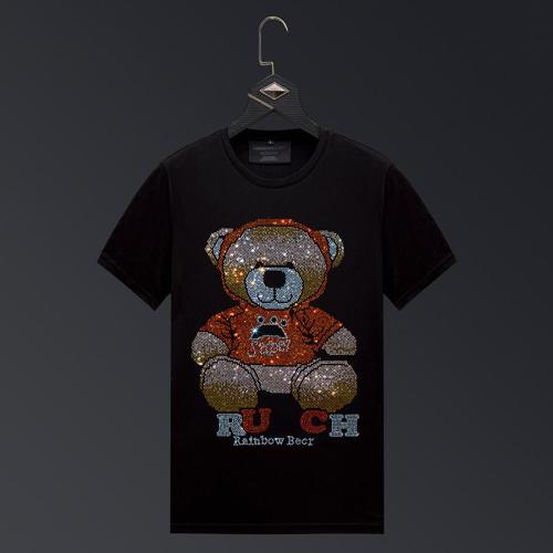 Plus size stretch letter bear rhinestone breathable t-shirt size run small