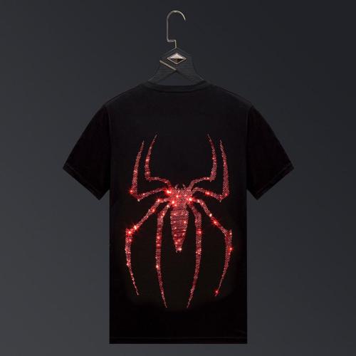 Casual plus size stretch spider rhinestone breathable t-shirt size run small