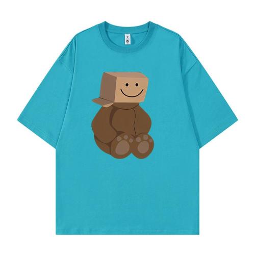 Casual plus size non-stretch cotton bear printed t-shirt size run small