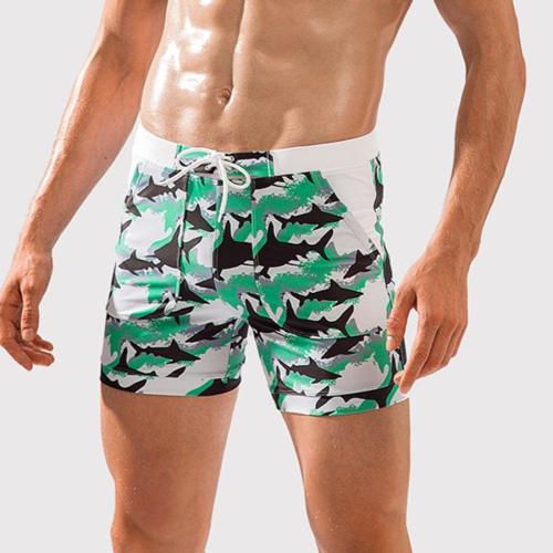 Plus size graphic printing tie-waist with lined beach shorts