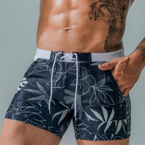 Plus size digital printing tie-waist with lined beach shorts