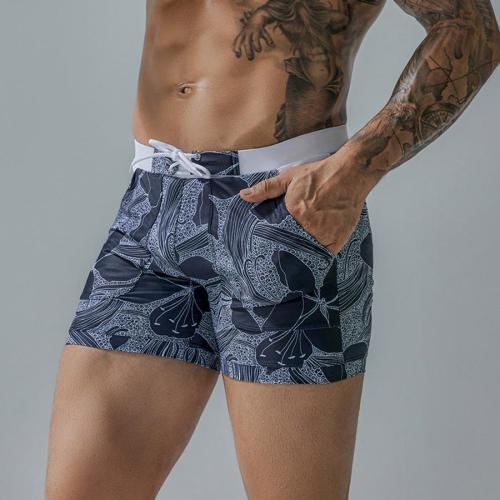 Plus size floral printing tie-waist with lined beach shorts