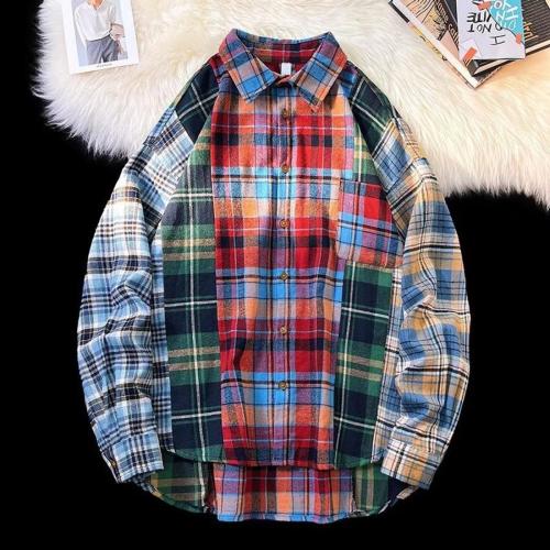 Casual plus size non-stretch multicolor plaid loose shirt size run small