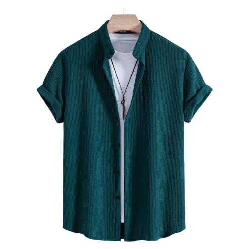 Casual plus size non-stretch 8-colors solid color jacquard short-sleeved shirt