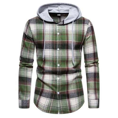 Casual plus size non-stretch plaid print hooded all-match shirt