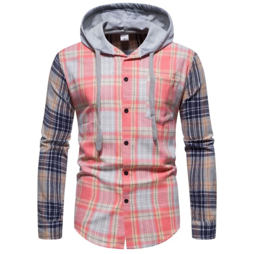 Casual plus size non-stretch multicolor plaid print hooded all-match shirt