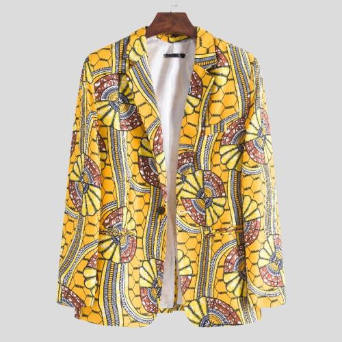 Casual plus size non-stretch batch printing stylish blazer#1