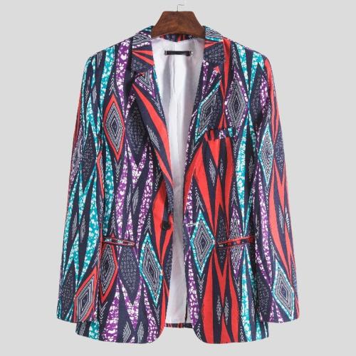 Casual plus size non-stretch batch printing stylish blazer#6