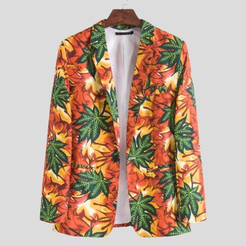 Casual plus size non-stretch leaf batch printing stylish blazer