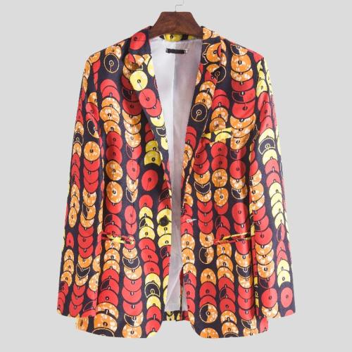 Casual plus size non-stretch leaf batch printing stylish blazer#7