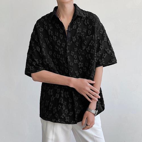 Casual plus size non-stretch jacquard loose all-match short-sleeved shirt