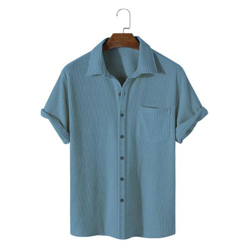 Casual plus size non-stretch solid color breathable short-sleeved shirt