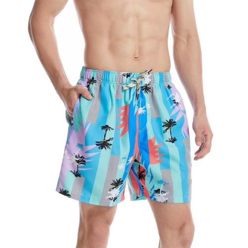 Plus size coconut tree print quick-dry beach shorts#1 (with mesh lining)