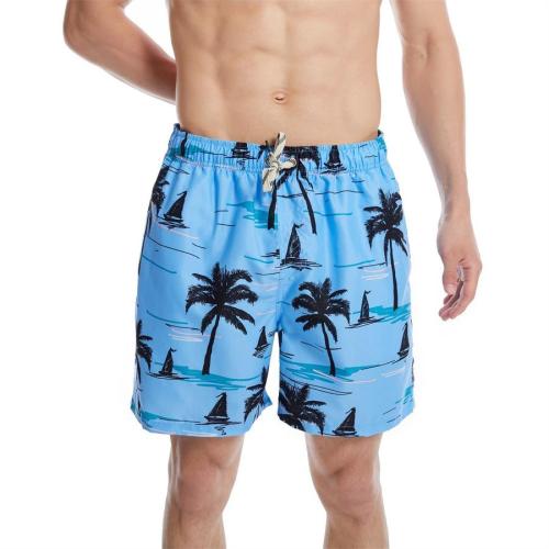 Plus size coconut tree print quick-dry beach shorts#2 (with mesh lining)