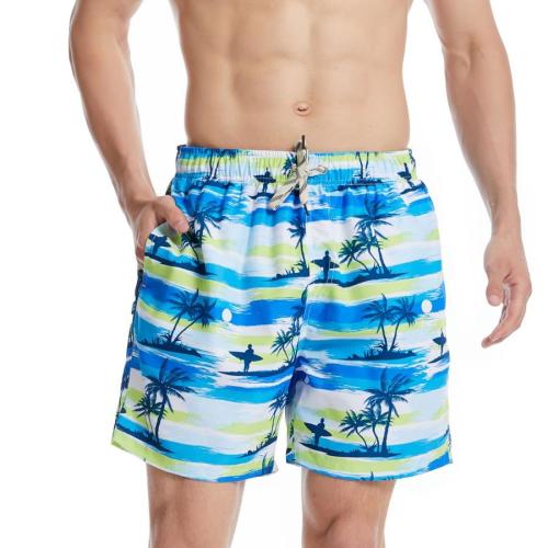 Plus size coconut tree print quick-dry beach shorts#3 (with mesh lining)