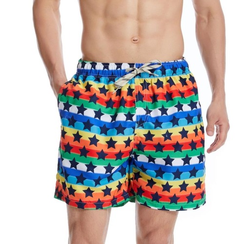 Plus size non-stretch pentagram print quick-dry beach shorts (with mesh lining)