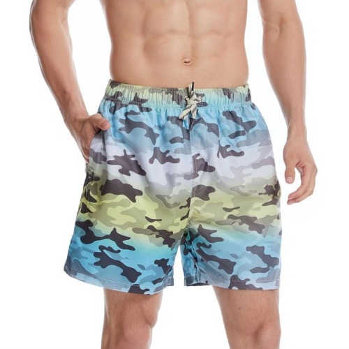 Plus size non-stretch camo print quick-dry beach shorts (with mesh lining)