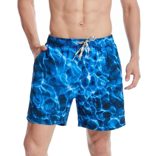 Plus size non-stretch batch printing quick-dry beach shorts (with mesh lining)