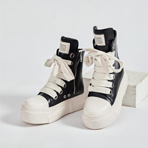 Men casual pu leather strappy zip-up side thick bottom all-match sneakers