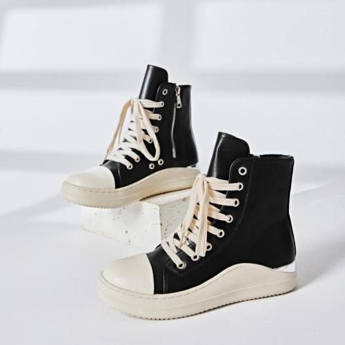 Men stylish pu leather strappy zip-up side all-match sneakers