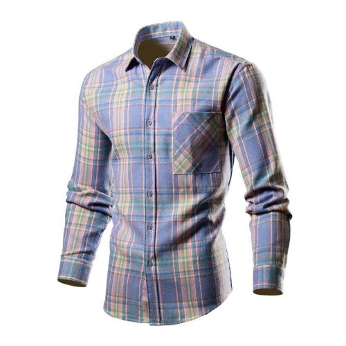 Casual plus size non-stretch 5-colors plaid print shirt