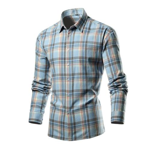 Casual plus size non-stretch 5-colors plaid print long sleeve shirt