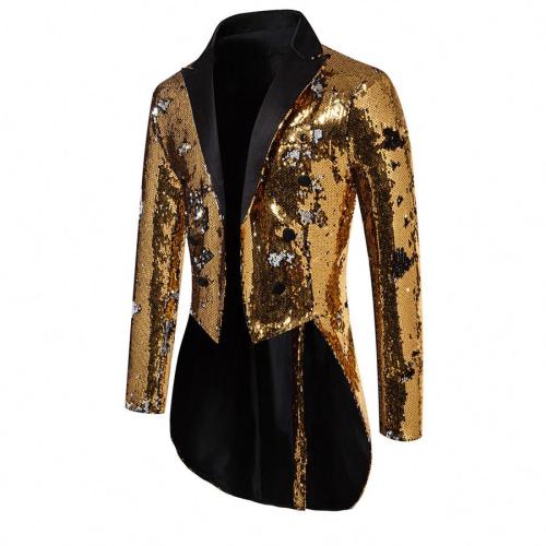 Elegant non-stretch 3-colors sequins slit tuxedo blazer