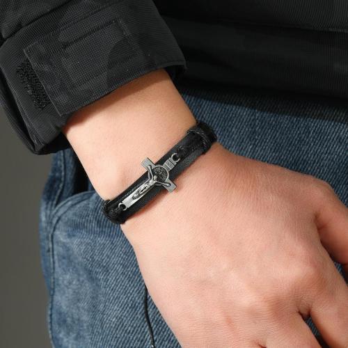 Stylish new alloy cross pu bracelet (length:18-23cm)