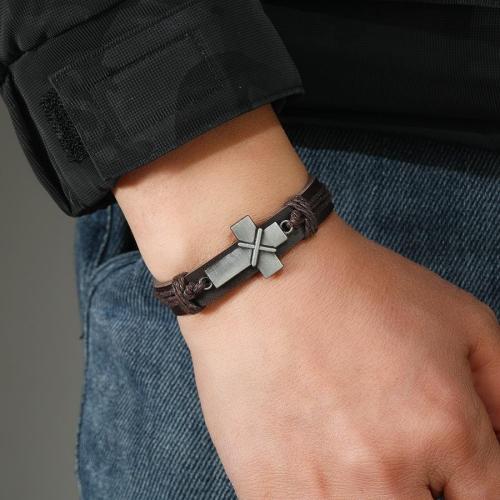 Stylish new alloy simple cross pu adjustable bracelet (length:18-23cm)