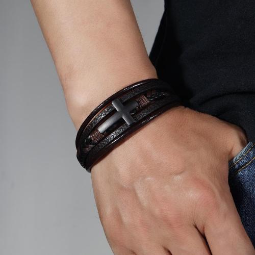 Stylish new pu weaving cross alloy magnetic buckle bracelet (length:21.5cm)