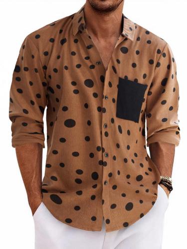 Casual plus size non-stretch corduroy polka dot print long sleeve shirt