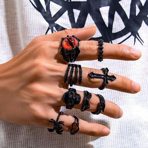 Halloween nine pc new skull cross spider shape rings(mixed length)