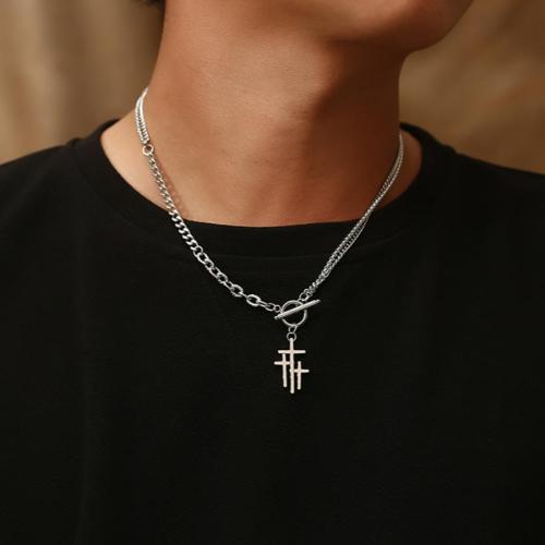 One pc stylish new cross overlap pendant titanium steel necklace (length:50cm)