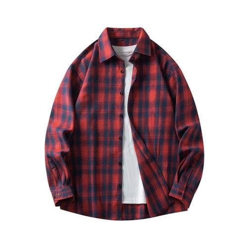 Casual plus size non-stretch plaid print long sleeve loose shirt