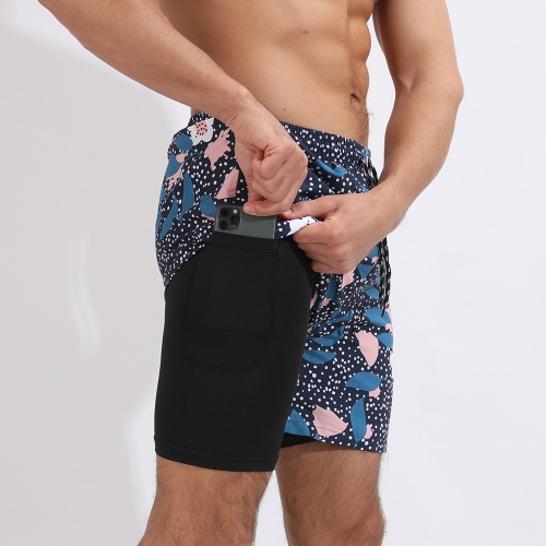 Plus-size new casual slight stretch dots batch printing beach shorts with liner