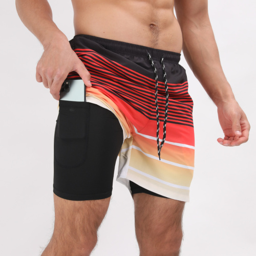 Plus-size casual slight stretch stripe gradient color beach shorts with liner